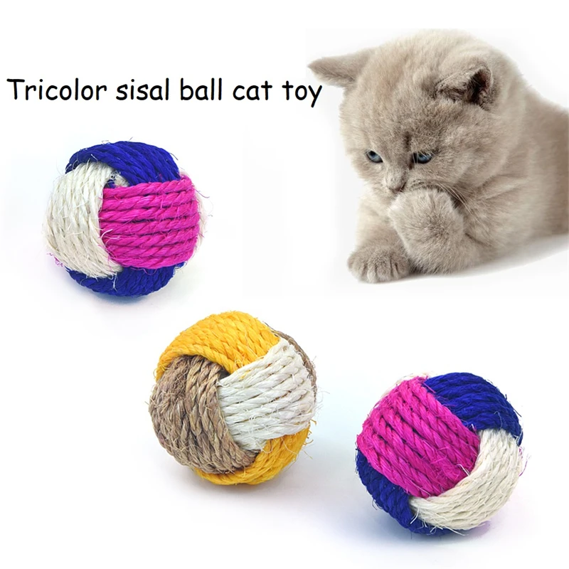 

100pcs/lot Tricolor Sisal Ball Cat Toys with Bell Teasing Indoor Chew Playing Training Toys Interactive Game Pet Supplies