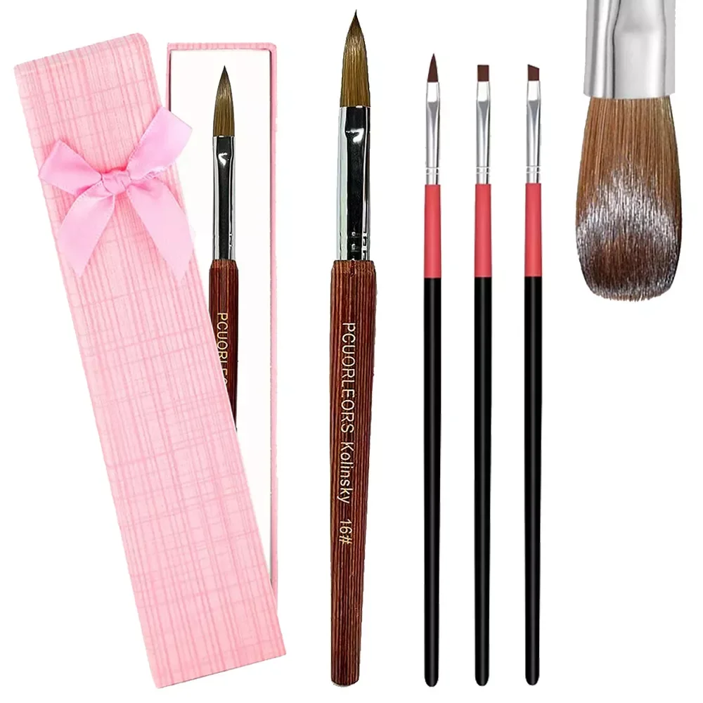 

UsiDaer Kolinsky Nail Brush Acrylic with Red Round Wooden Handle and 100% Kolinsky Sable Hair for Crystal UV Gel Painting