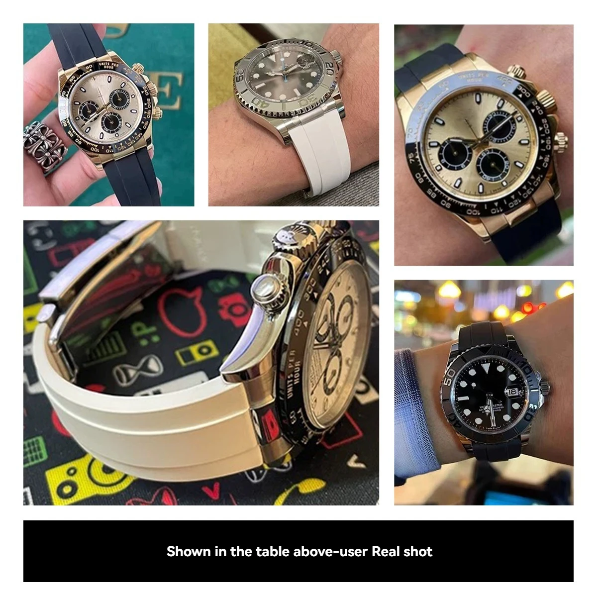 Фото Встроенный ремешок из фторкаучука из стального листа для Rolex Panda Daytona Water Ghost Yacht Mingshi Diary 20 мм резиновый ремешок для часов FKM №4