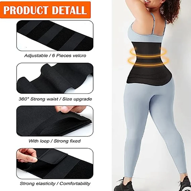 Black Waist Trainer For Women Lower Belly Fat,Upgraded Waist Wrap,Sweat Band Waist Trainer For Women Plus Size,Non-Slip