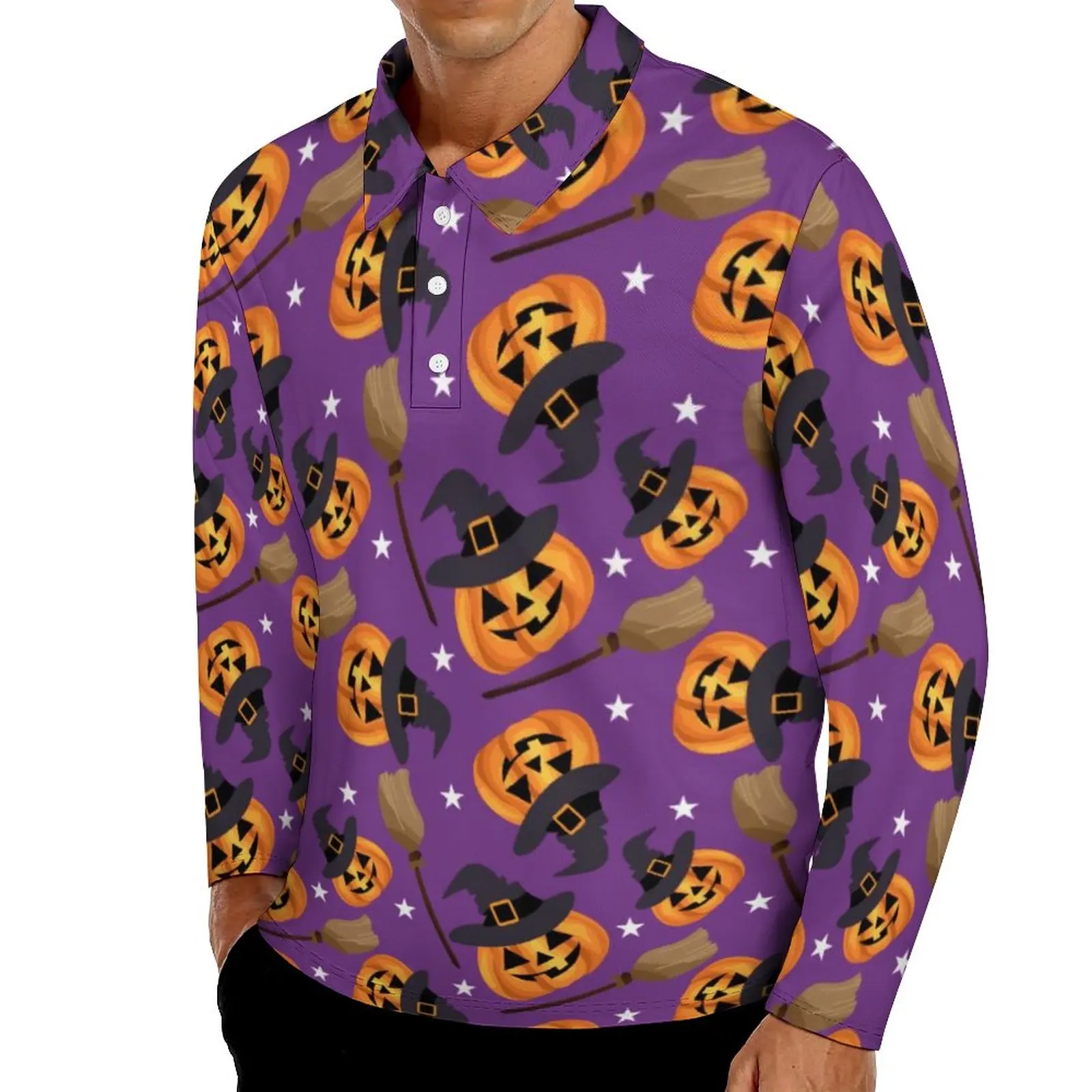 

Летающие Женские повседневные футболки, мужские рубашки-поло с длинным рукавом и тыквой на Хэллоуин, модная Осенняя дизайнерская рубашка с ...