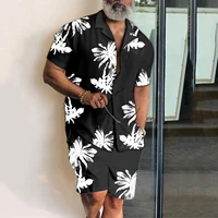 2022 summer mens hawaiian trend print clothing set floral palm tree casual shirt set beach shorts short sleeve two pice suit