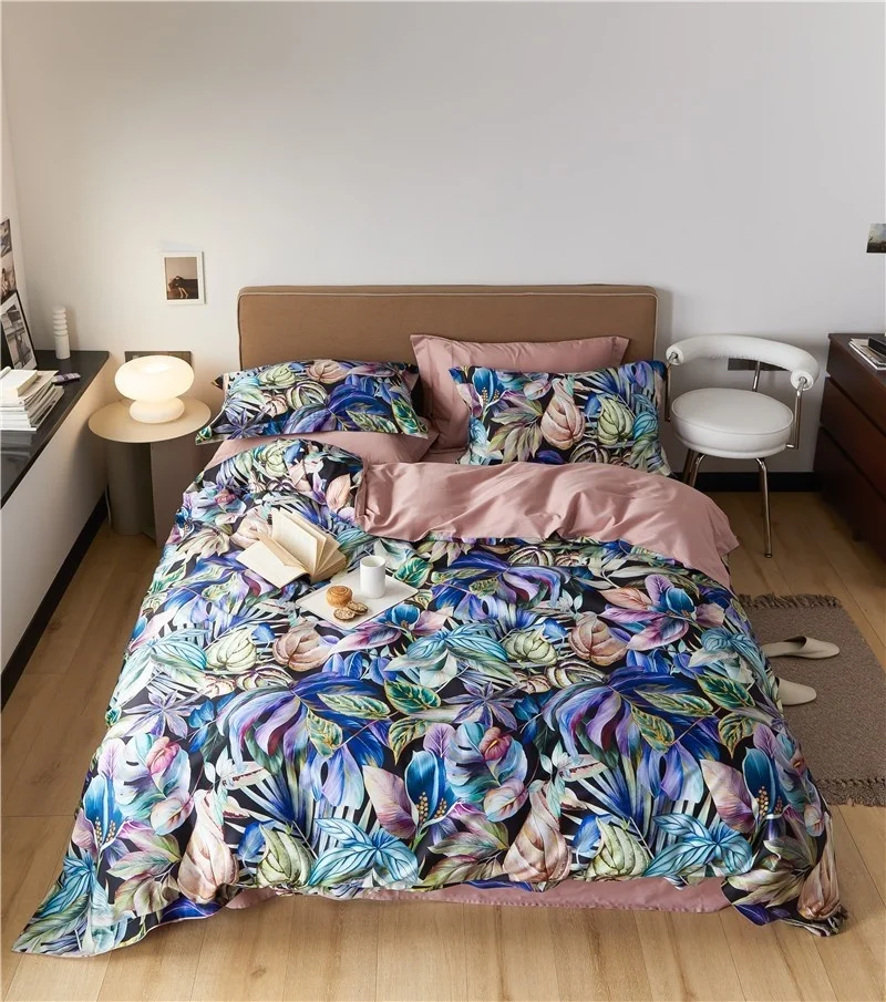 

Twin Full Queen Tropical plants Leaves Duvet Cover Long Staple Cotton Bedding Set Soft Breathable Easy Care Bed Sheet Pillowcase