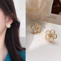 womens korean style simple stud earrings double layer flower ear jewelry