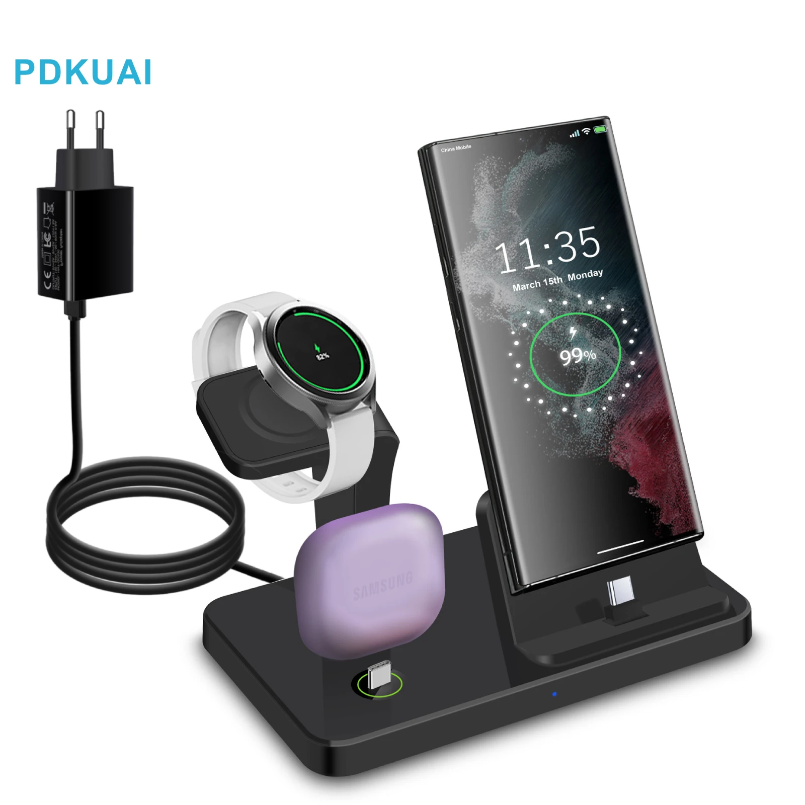 

15W 3 In 1 Wireless Charger Stand Fast Charging Dock Station for Samsung S23 S22 S21 Ultra Galaxy Watch 5 4 Active 2 LTE Buds+