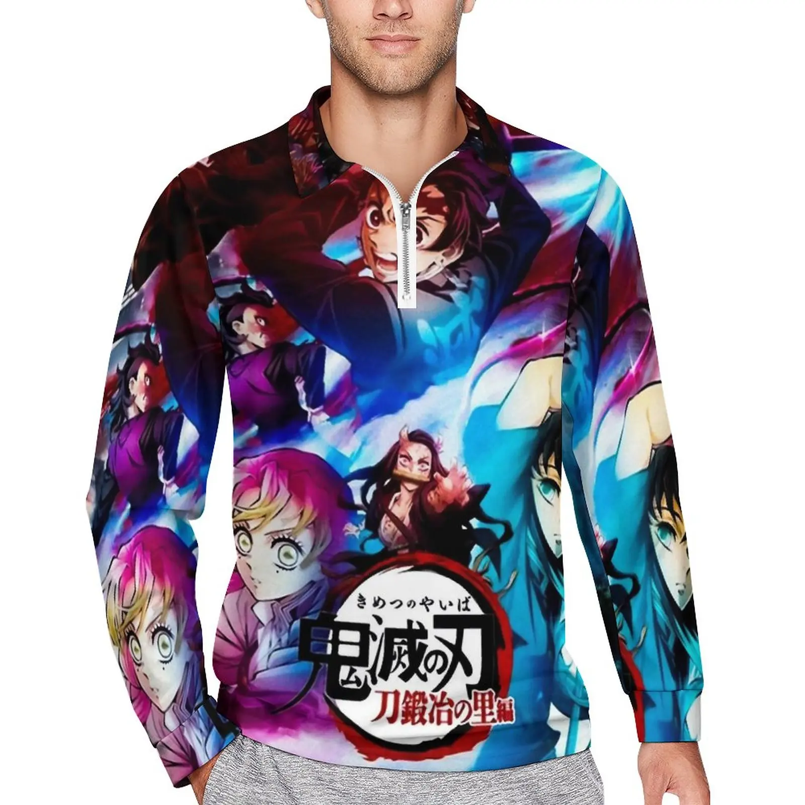 

Demon Slayer Casual T-Shirts Men Swordsmith Village Arc Long Sleeve Polo Shirts Collar Fashion Autumn Custom Shirt 3XL 4XL 5XL