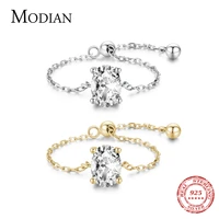 modian 100 real 925 sterling silver oval zirconia female finger ring adjustable chain link rings for women wedding jewelry gift
