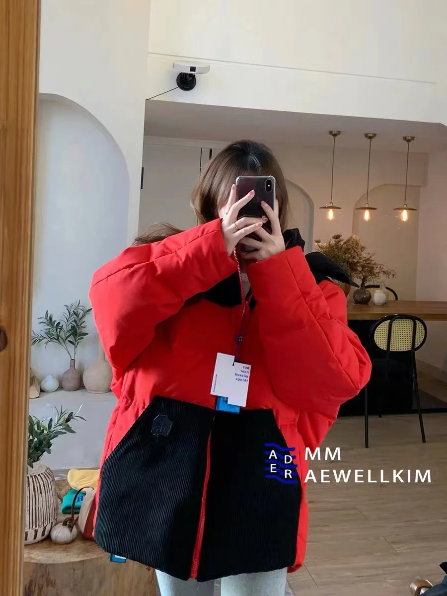 Ader error Winter thickened detachable hooded men's and women's design sense color blocking splicing down jacket