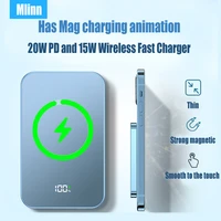 magnetic10000mah power bank metal body glass back cover usb c 20w wireless 15w portable mini battery for magsafe iphone 13 12