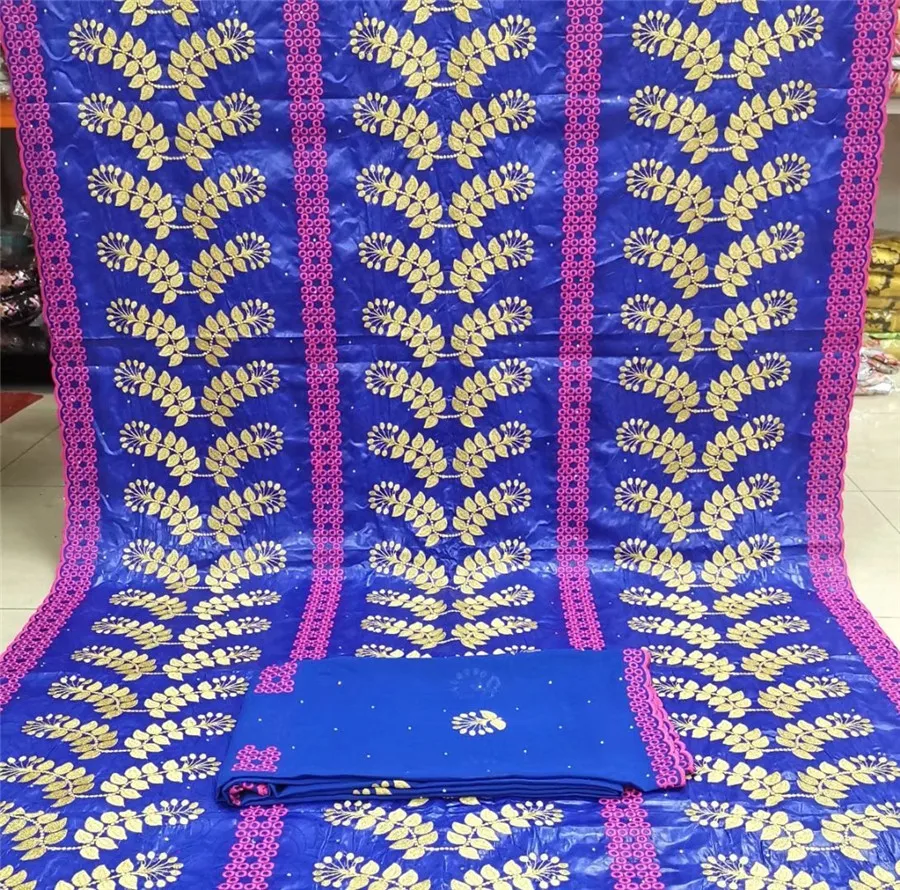 

5 ярдов, королевский синий африканский базин, роскошная кружевная ткань, новый с 2Y, Африканский шифоновый материал, вышитая ткань для платья ...