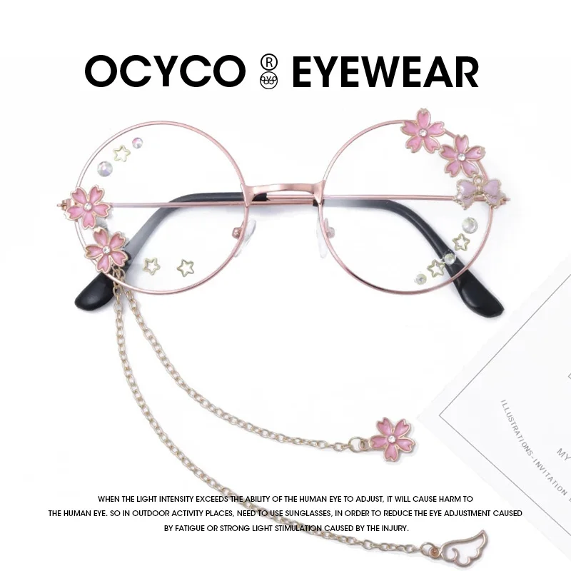 Cute Sakura Wing Pendant Clear Optical Glasses Frame Women Round Girls Retro Gothic Handmade Eyewear Bowknot Glass Oculos Gafas