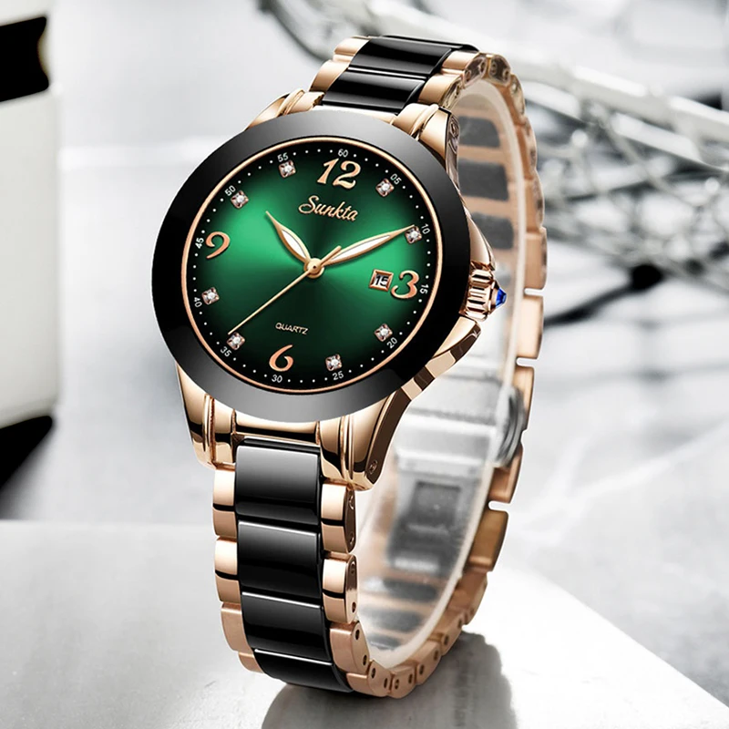 Female Quartz Watch Woman Waterproof Stainless Steel Ceramics Women Wrist Watches Luxury Bracelet Ladies Watch Gift Montre Femme
