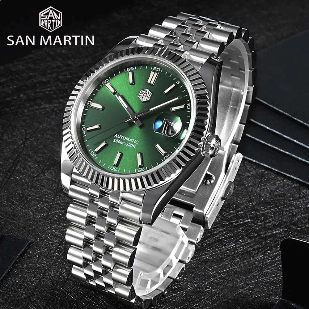 

San Martin Men Watch Jubilee Bracelet Retro Classic Luxury Automatic Mechanical Watches Sapphire Date Window Waterproof 100M