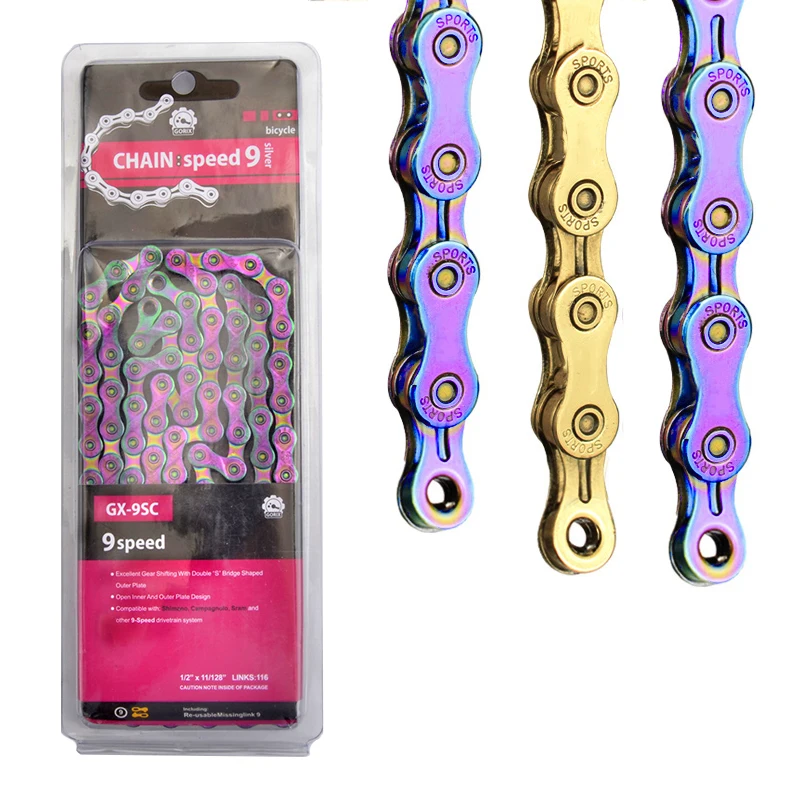 

GORIX Bike Chains MTB Mountain Road Bike Chians 9/10/11/12 Speed Hollow Bicycle Chain 116/124 Links Colorful S11S for m7000 XT