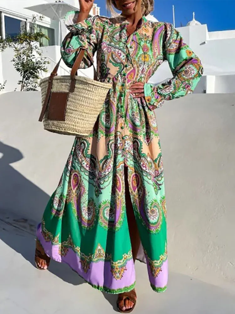 Женское винтажное платье на завязках свободное с коротким рукавом и V-образным