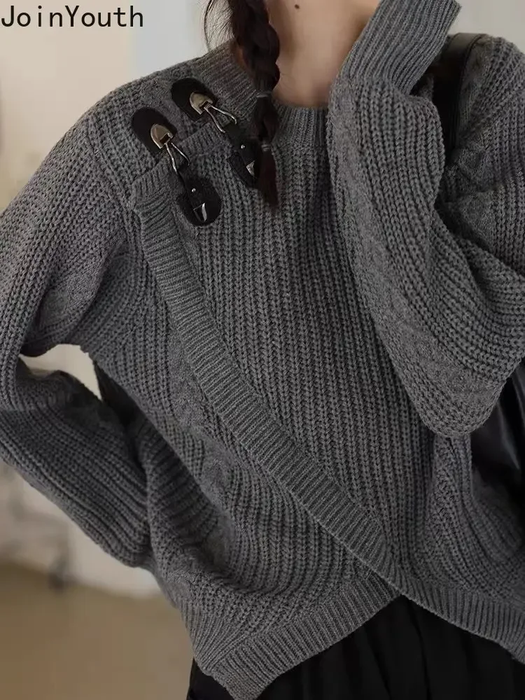 Свитер Y2K пуловеры оверсайз женская одежда асимметричный джемпер с длинным