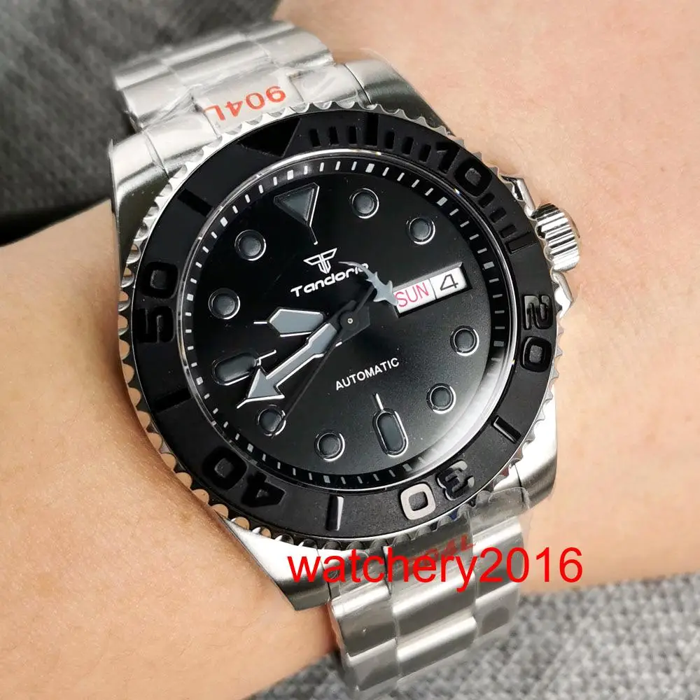 

New 40mm Tandorio Black Dial 10ATM Sapphire Glass 24 Jewels NH36A Automatic Men's Watch Stainless steel Oyster Bracelet