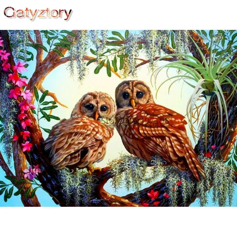 

GATYZTORY DIY Oil Paint Paintings By Numbers Animal Owl Picture Drawing By Numbers Canvas Coloring By Numbers Acrylic Painted