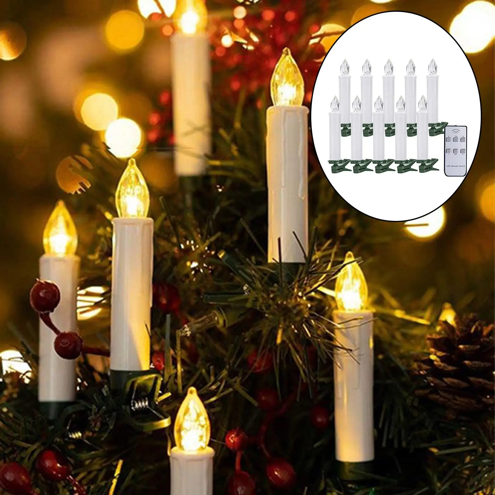 

10Pcs Electric Candle Light Chirstmas Taper Candles with Remote Control Lamp Battery Operated for Party Wedding Halloween Home