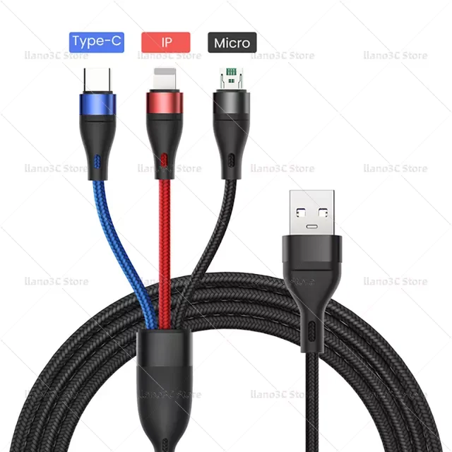 

New Fashion for Samsung Super Charge 3 in 1 USB Cable for Huawei for iPhone 13 12 11 Pro 3in1 2in1 Fast Charge 8 Pin Micro USB T