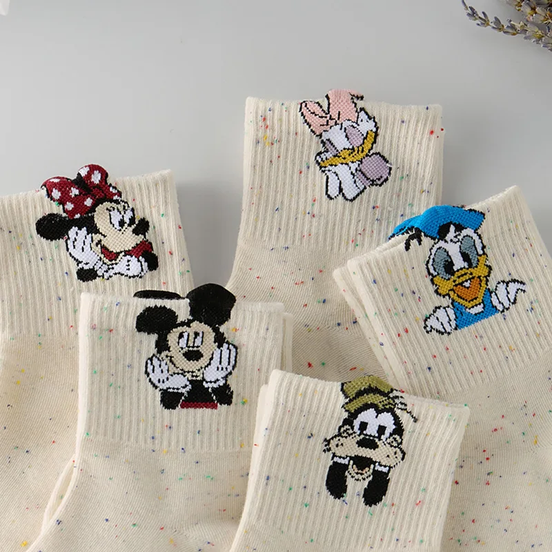 5 пар белых носков Диснея милые женские носки до середины икры из пряжи в горошек