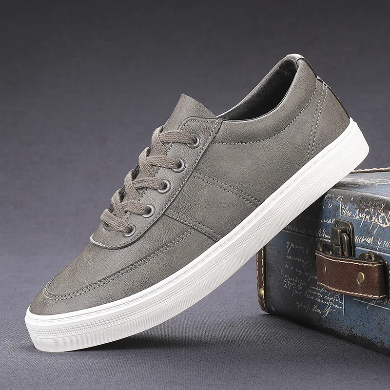Flats Shoes Boy Black Leather Shoes  Men Lace Up Casual Shoe
