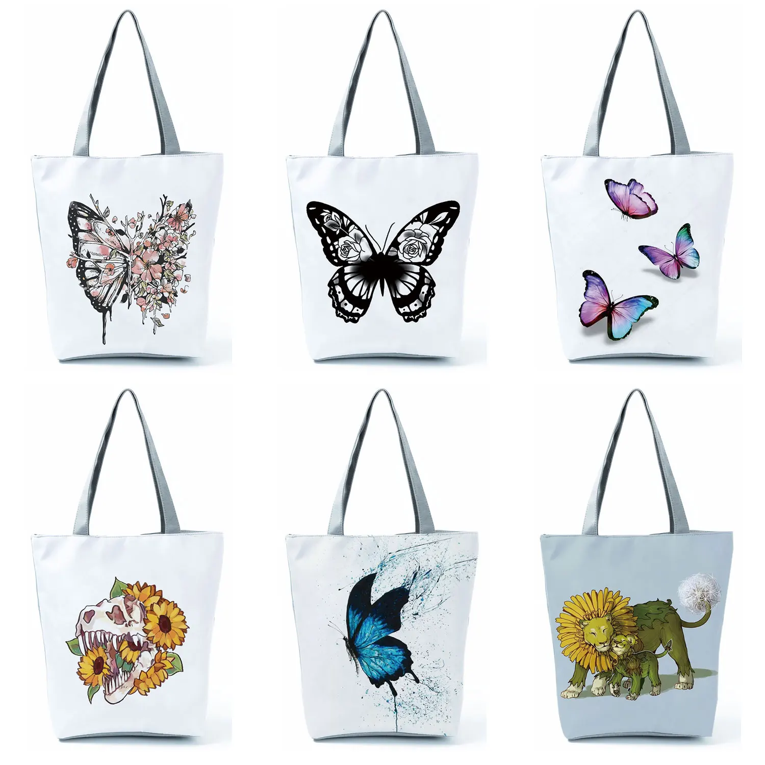 

Floral High Capacity Foldable Shopping Bag Reusable Women Shoulder Bag Travel Beach Bag Butterfly Printed Cartoon Handbags