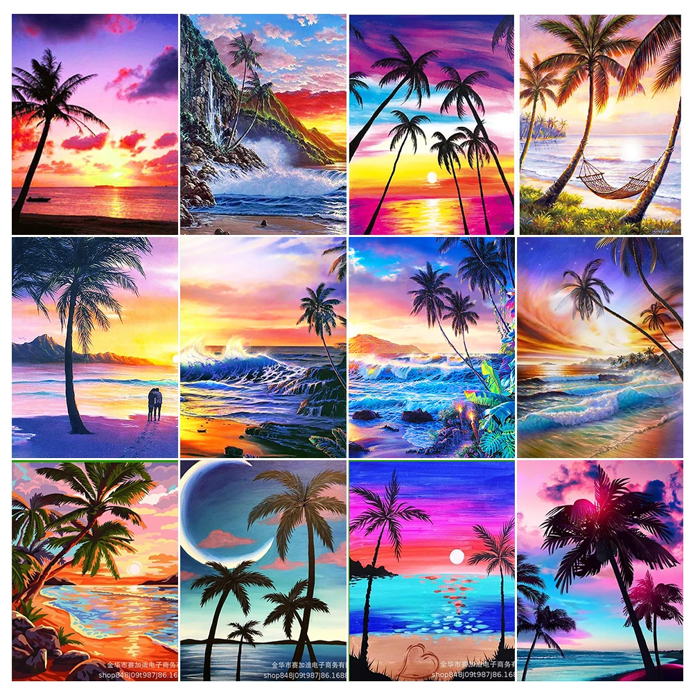 

YOUQU Landscape DIY5d Diamond Painting Beach Full Round/square Resin Mosaic Cross Diamond Embroidery Rhinestone Home Decoration