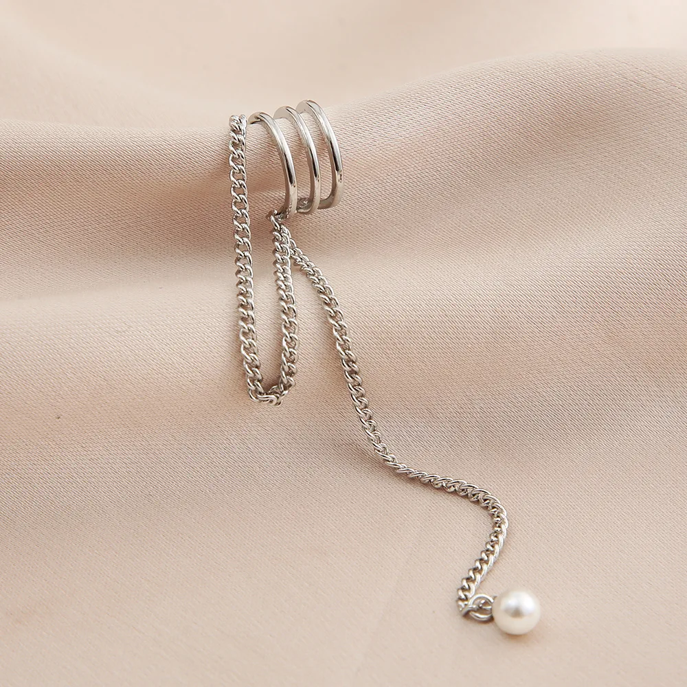 

Earrings without pierced ear clips, high-end earbone clips, high-end simple pearl earrings, chain tassel girl earrings