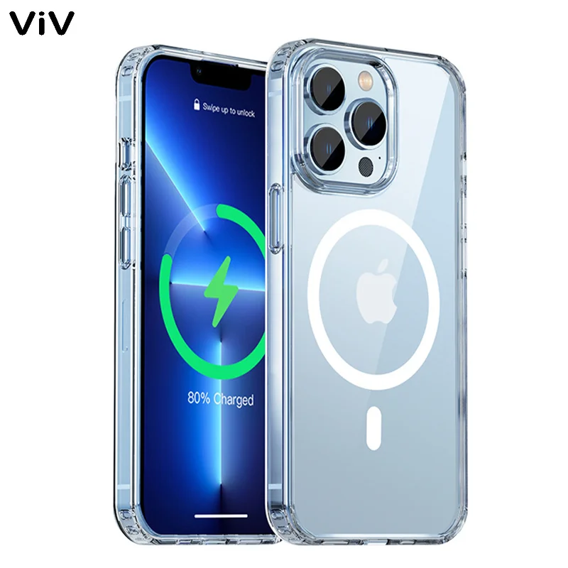 

HD Clear For Magsafe Magnetic Case For iPhone 14 13 12 11 Pro Plus Mini Max X XS XR 7 8 SE3 Wireless Charging Hard Acrylic Cover