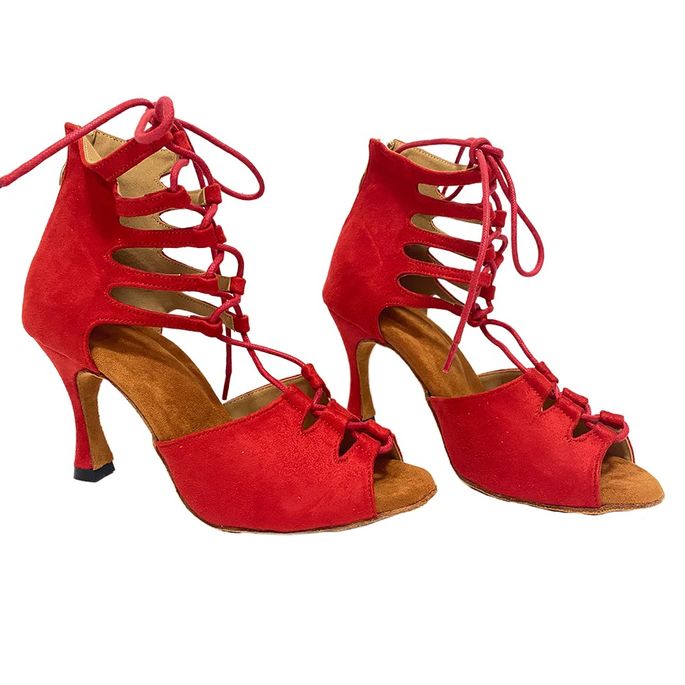 Women's Red Latin Dance Shoes New Dance Shoes Unique Design Salsa Shoes Latin Sandals Indoor Party Dance Booties