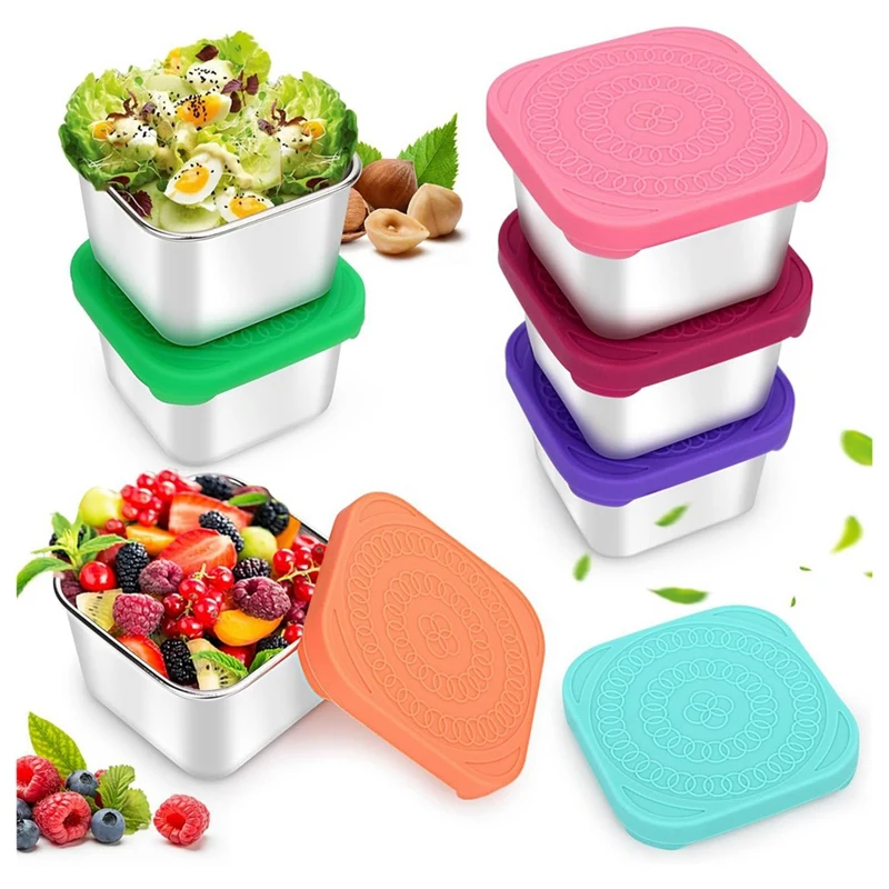 

6 PCS Snack Containers, 6Oz Metal Sauce Food Storage Box Containers Multicolor Stainless Steel + Silicone