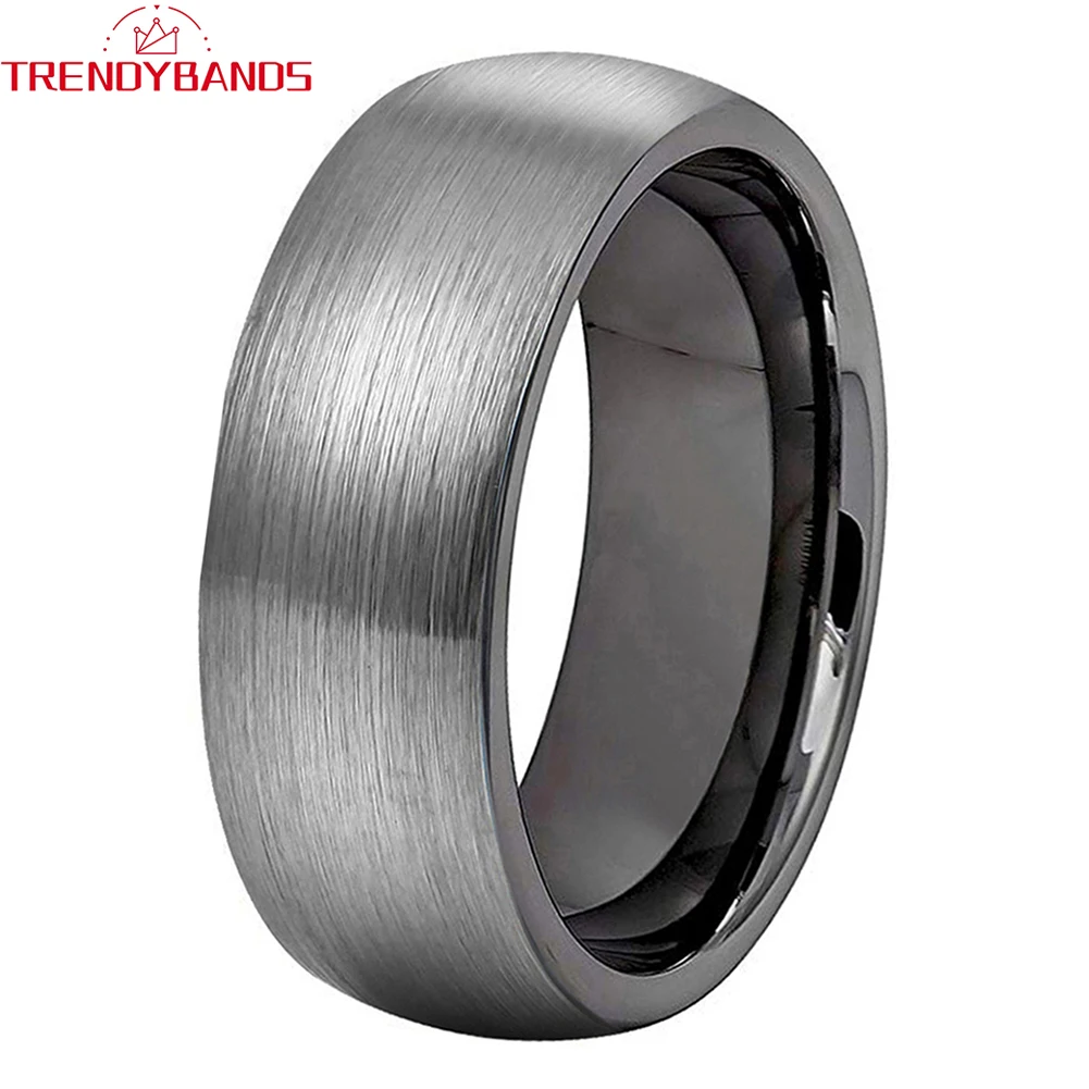 

6mm 8mm Gunmetal Tungsten Finger Ring for Men Women Wedding Band Couple Ring Domed Brushed Finish Comfort Fit