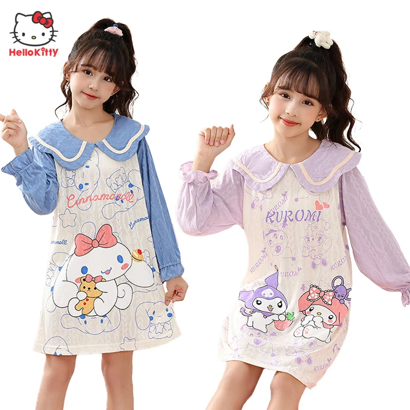 

Kawaii Sanrio Kuromi Hello Kitty Children's Nightgown Cartoon Animation My Melody Long-sleeved Dress Home Wear Girl Clothes Gift