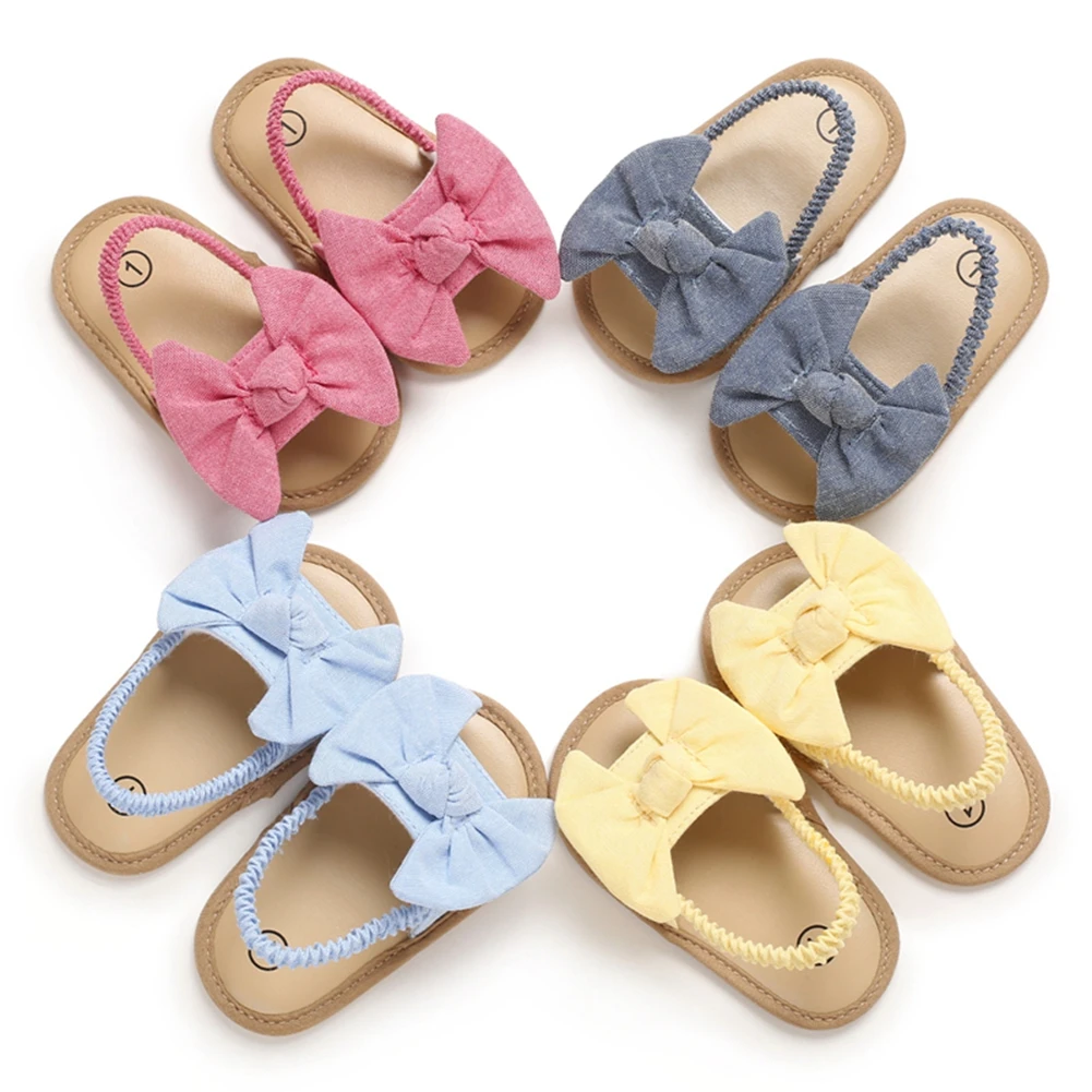 

Newborn Baby Girls Bowknot Sandals Anti-slip Soft Sole Prewalker Summer Princess Crib Shoes Solid Color Flat Sandals Clogs