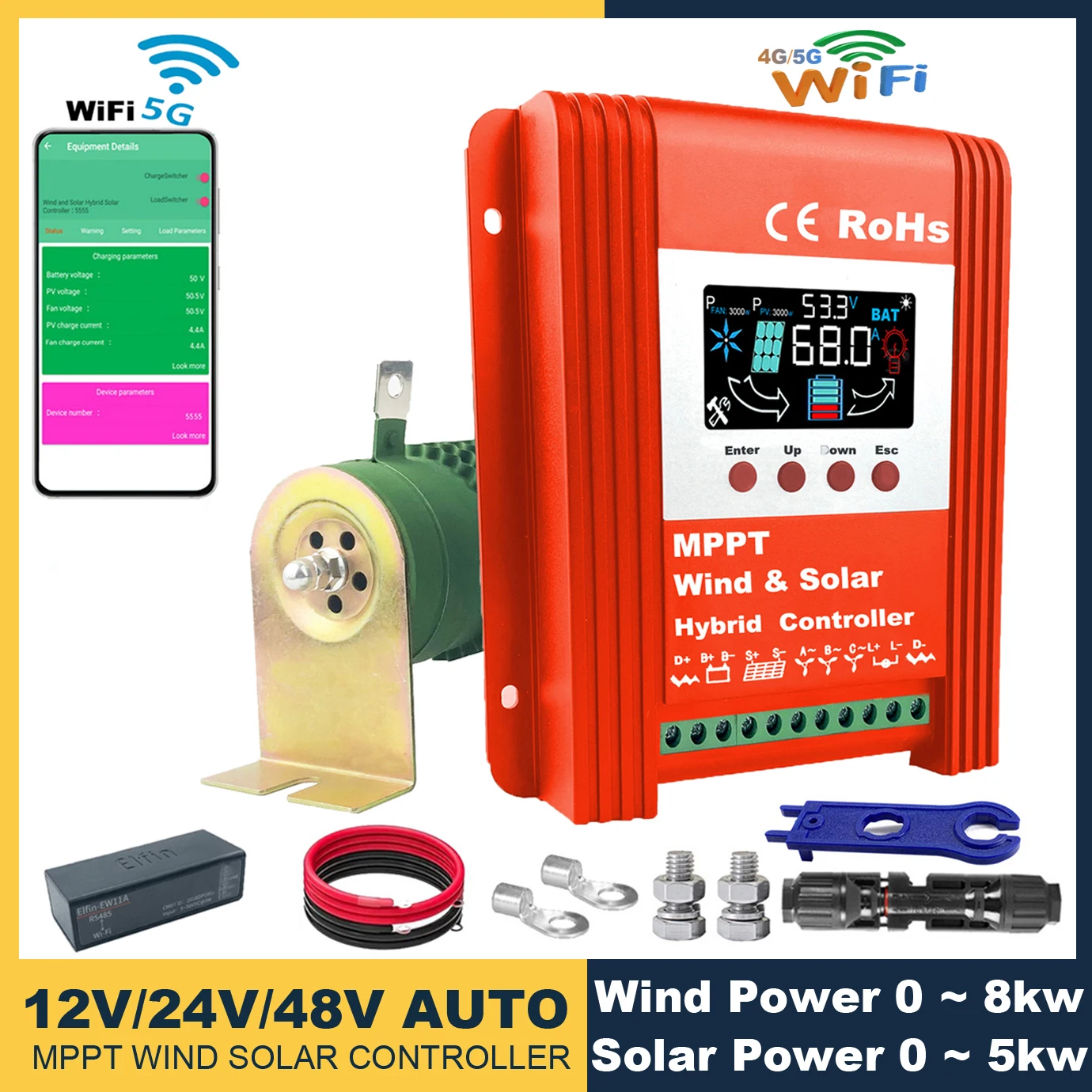 

6000W 4KW MPPT Hybrid Solar Wind Charge Controller 12V 24V 48V PV Wind Turbine WIFI Regulator Lifepo4 Lithium Lead Acid Battery