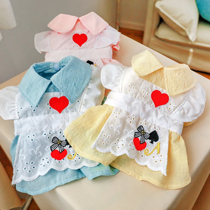 

Heart Dress Dog Clothes Princess Dress for Dogs Clothing Pet Outfits Cute Spring Summer Yorkies Print Blue Girl Ropa Para Perro