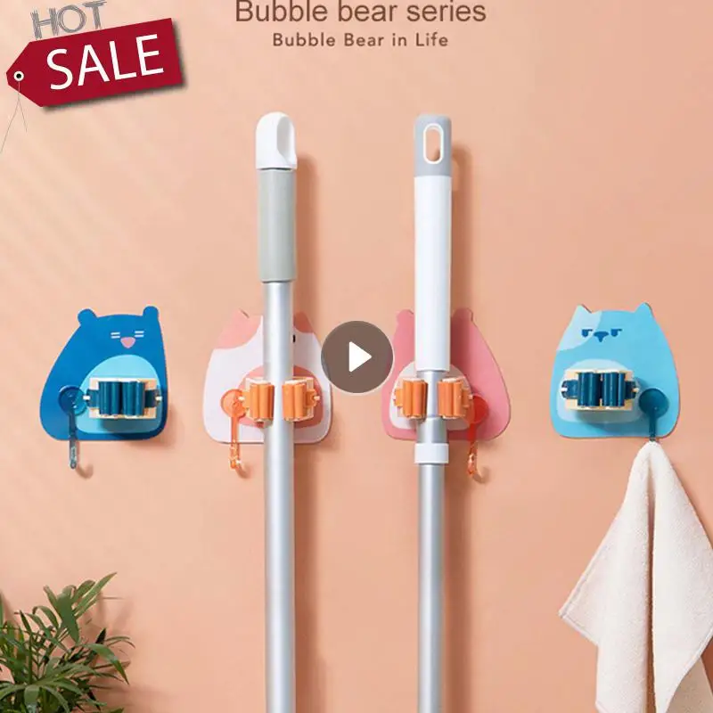 

Bubble Bear Mop Clip Rack Broom Card Seat Mop Hook Strong Non-marking Punch-free Mop Clip Bathroom Sticky Hook Household