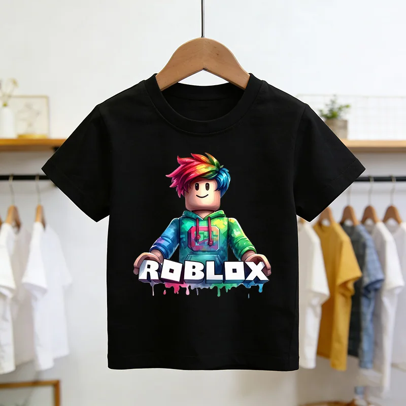 Фото Футболка Roblox, летняя модная футболка с короткими рукавами, топы для мальчиков и девочек, летняя игровая уличная одежда, белые детские футболки №1