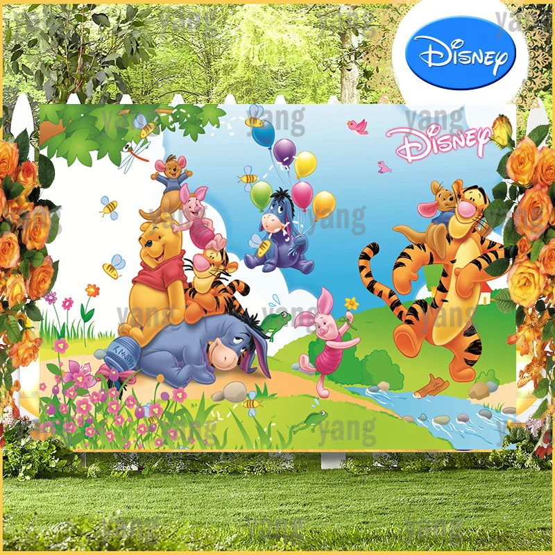 

Фон на заказ с уличными воздушными шарами и изображением диснеевской стены с изображением Винни медведя тигра поросенка для вечевечерние Н...