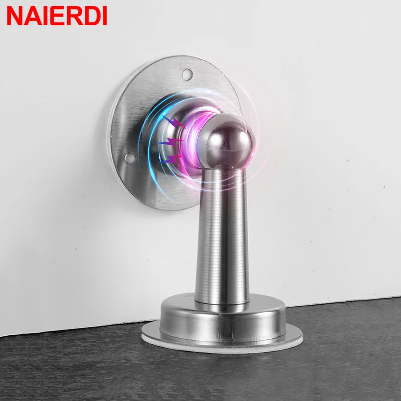 NAIERDI-Tope de puerta magnético de acero inoxidable 304, soporte de pared resistente para baño, muebles a prueba de viento