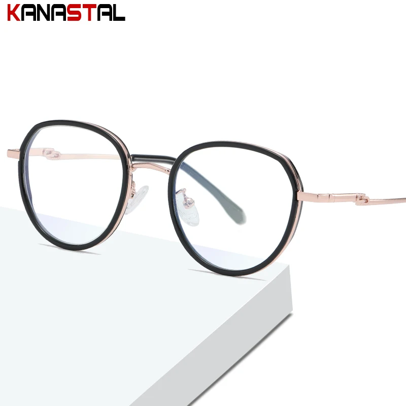 

Женские очки с блокировкой сисветильник, литературные очки в стиле ретро TR90, металлические круглые очки, очки с защитой от ультрафиолетовог...