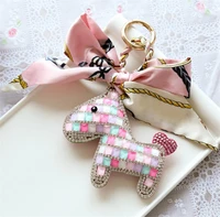 creative crystal leather horse keychains cute animal keyrings fashion silk scarves key rings women bag charm pendant key chains