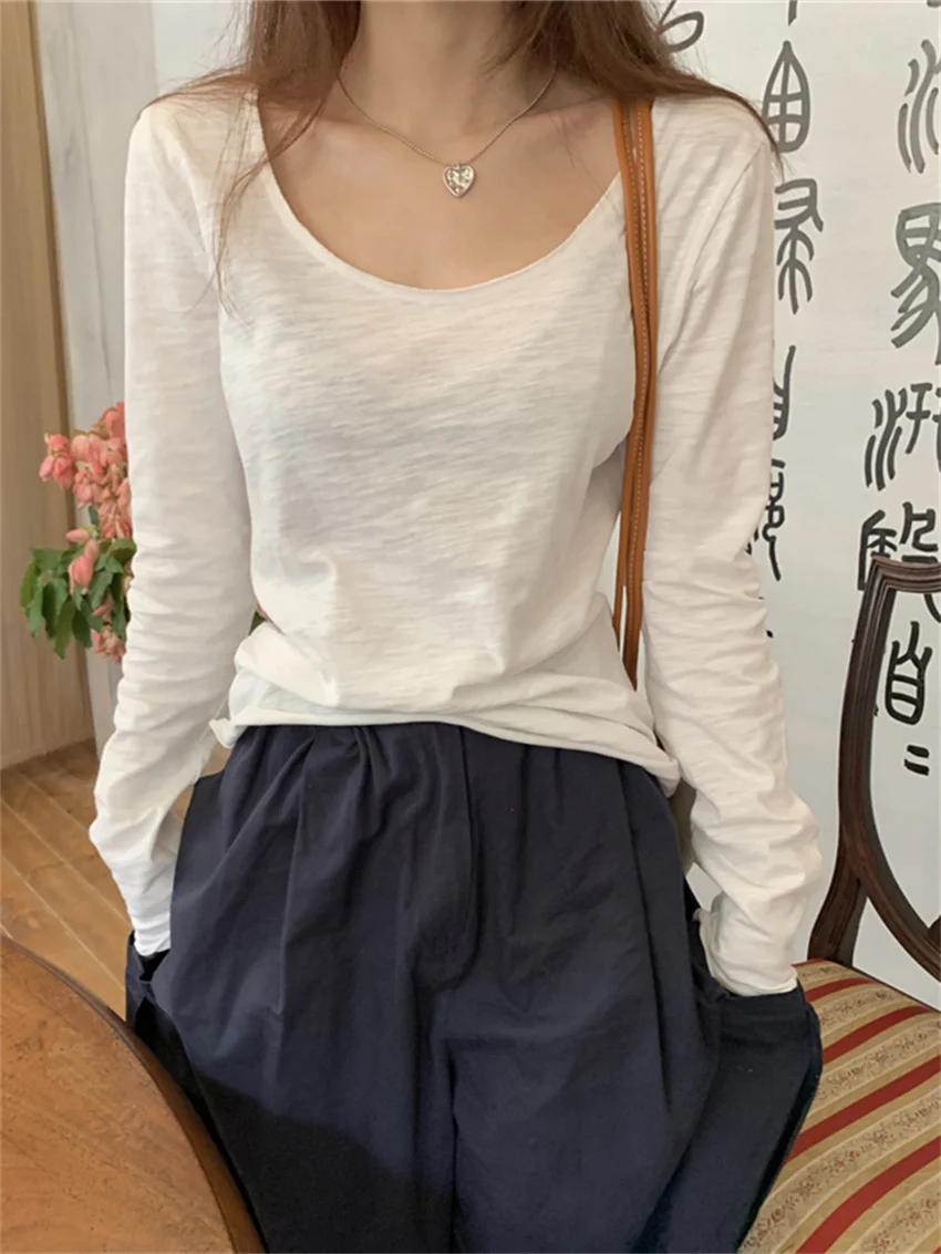 

HziriP Autumn Tees Casual Slim Women Elegant Solid Fashion Full Sleeve 2022 New Normcore Chic Loose High Quality T-Shirts