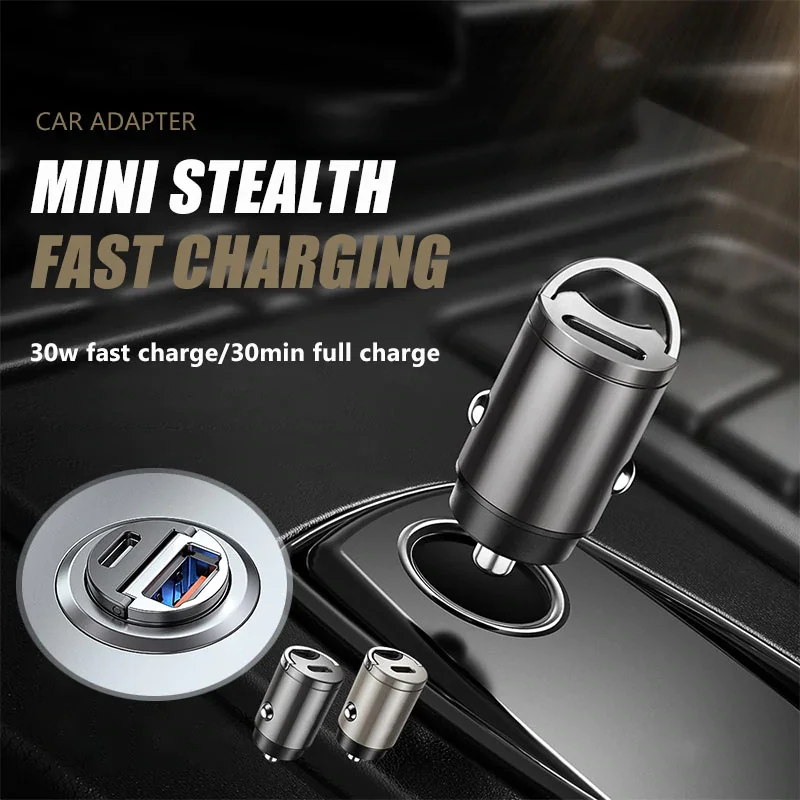 

Автомобильный адаптер Mini Stealth QC 4,0 3,0 Быстрая Зарядка Тип C PD зарядное устройство 30 Вт PD + QC/PD + PD автомобильное зарядное устройство для iPhone 12 13 ...