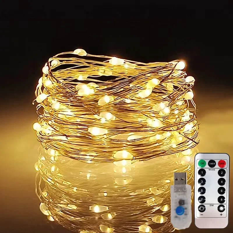 

8 Mode Fairy Light Outdoor Light String Garland LED Remote Control Copper Wire Lights Party Wedding Christmas Garden Decoration