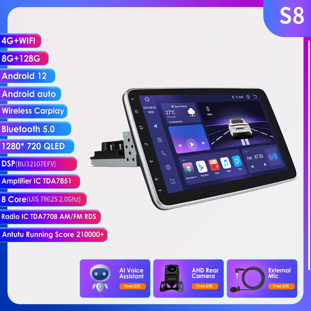 

NEW2023 10.1"Android 10 1 DIN Autoradio Car Radio GPS for Universal Car Stereo Video Multimedia Player USB with Rotatable S