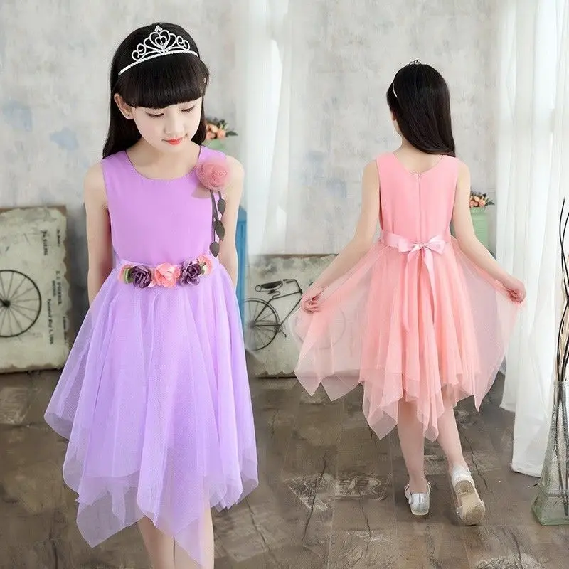 

Girls Dresses for Photoshoot Summer Kids New Children's Clothes Fashion Flower Dress Girls Party Exquisite Solid Color 12 Years
