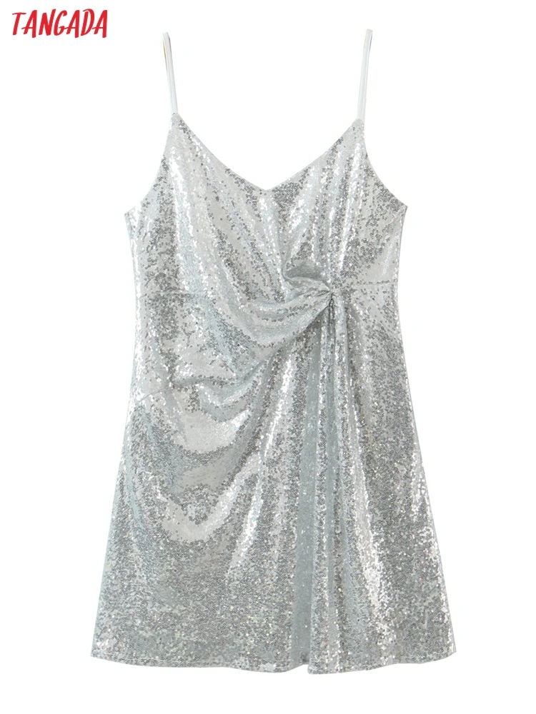 

Платье женское короткое на бретельках, с бисером, SL139