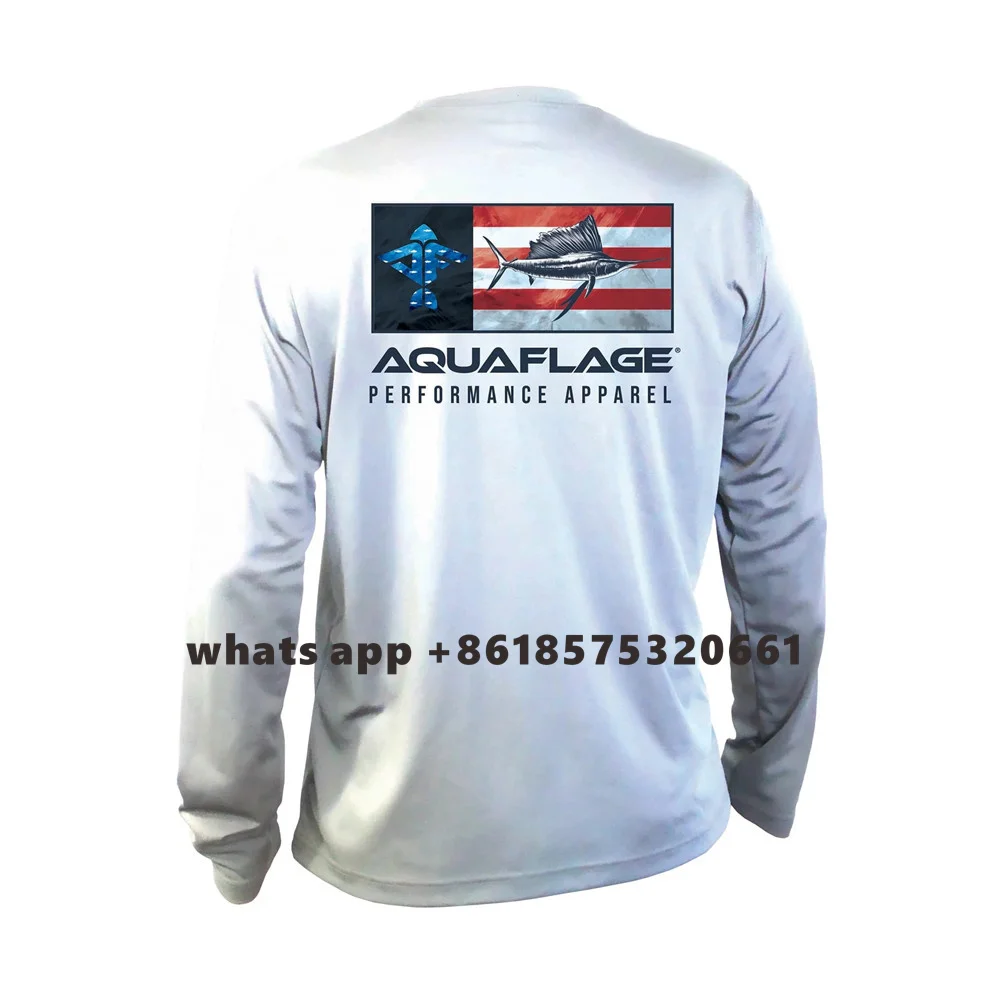 Aquaflage Men's Long Sleeve Performance Shirt Camisa Summer Sports Sun Protection UPF+50 Comfort Shirt Breathable Fishing Shirt